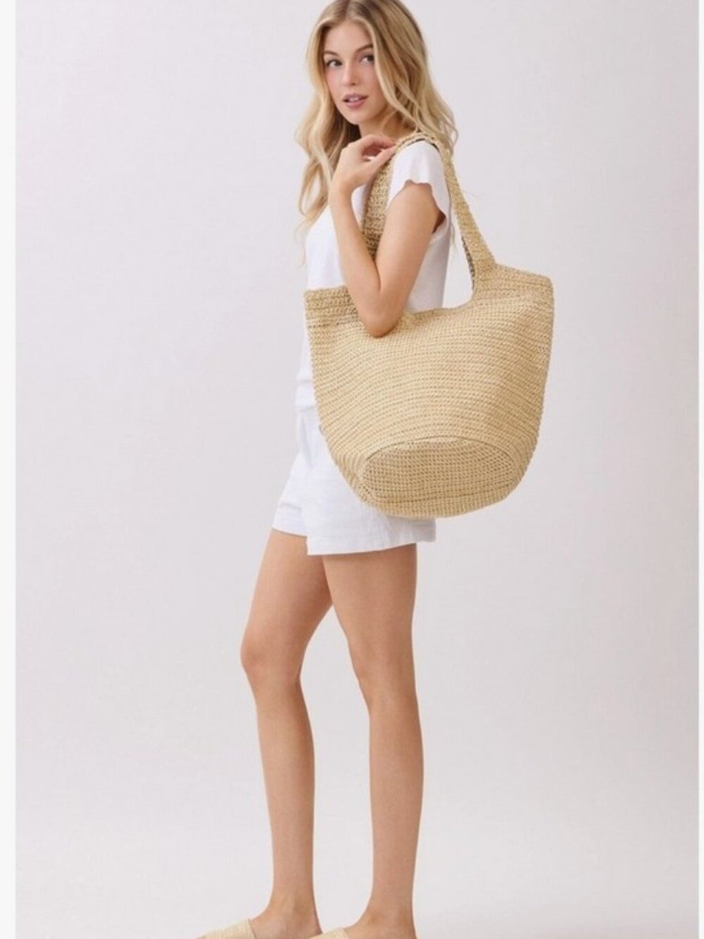 Beige Handmade Straw Tote Bag - Picture 5 of 9